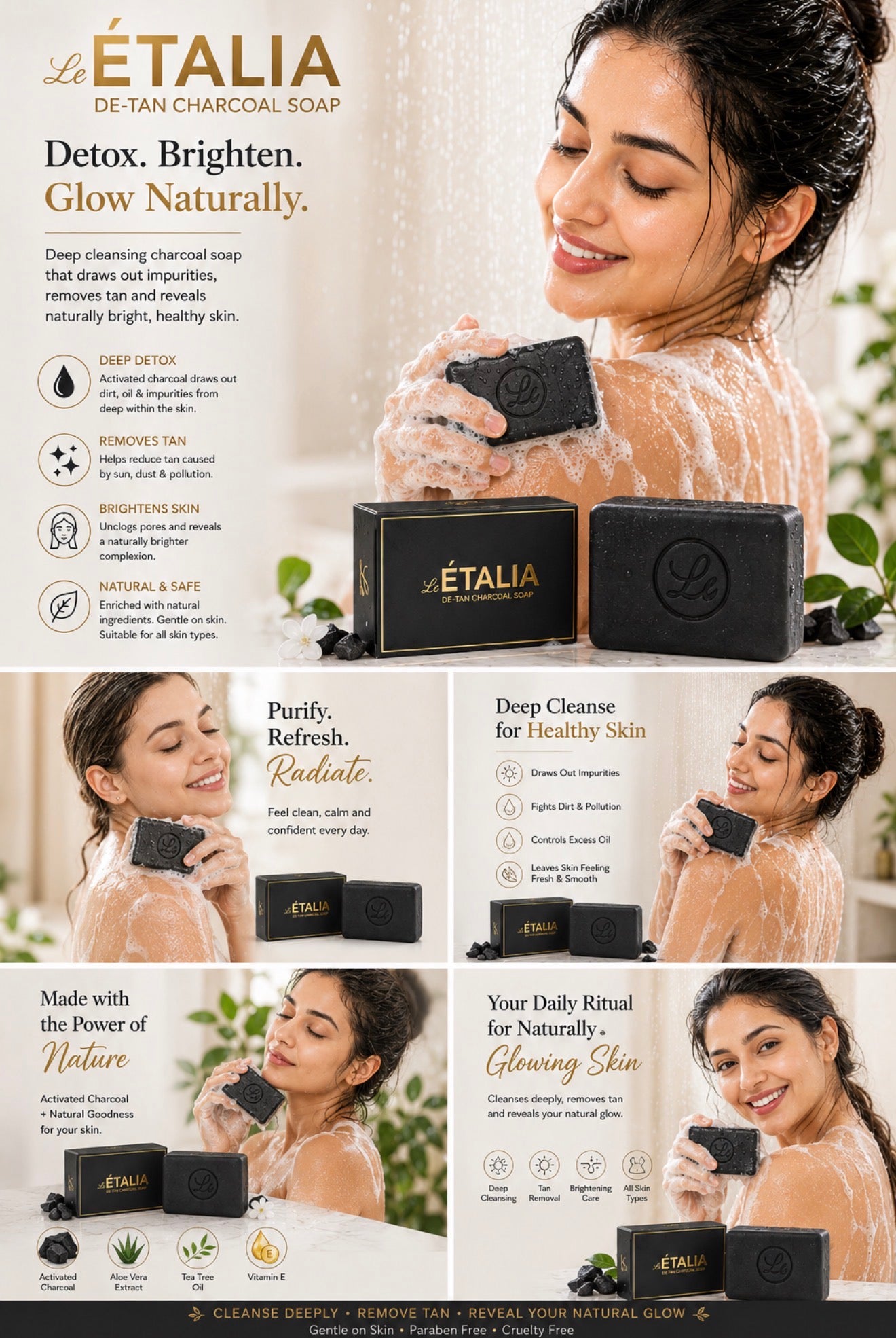 Le ETALIA De-Tan Charcoal Soap (100g)