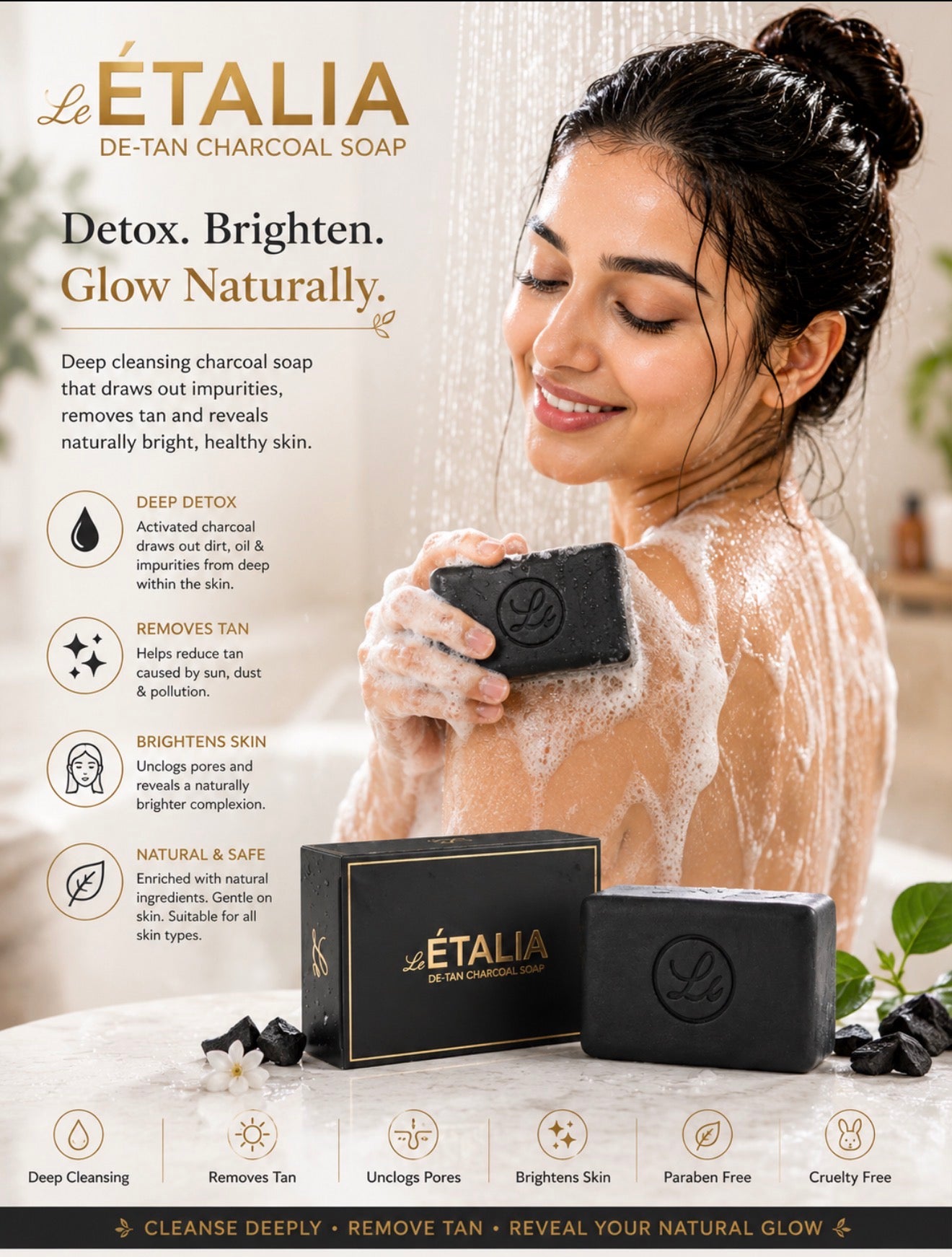 Le ETALIA De-Tan Charcoal Soap (100g)